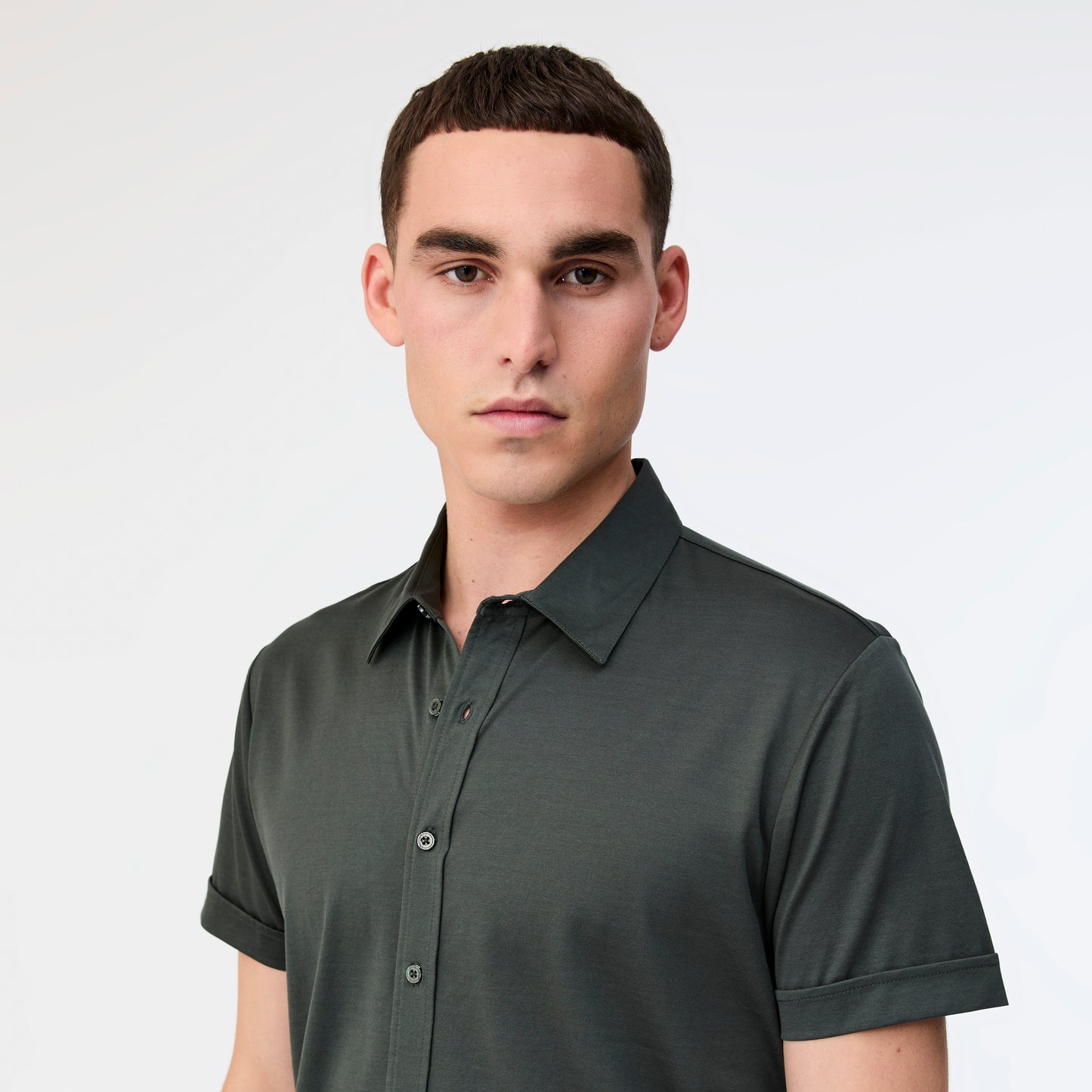 Mercerised Cotton Short Sleeve Shirt Dark Khaki