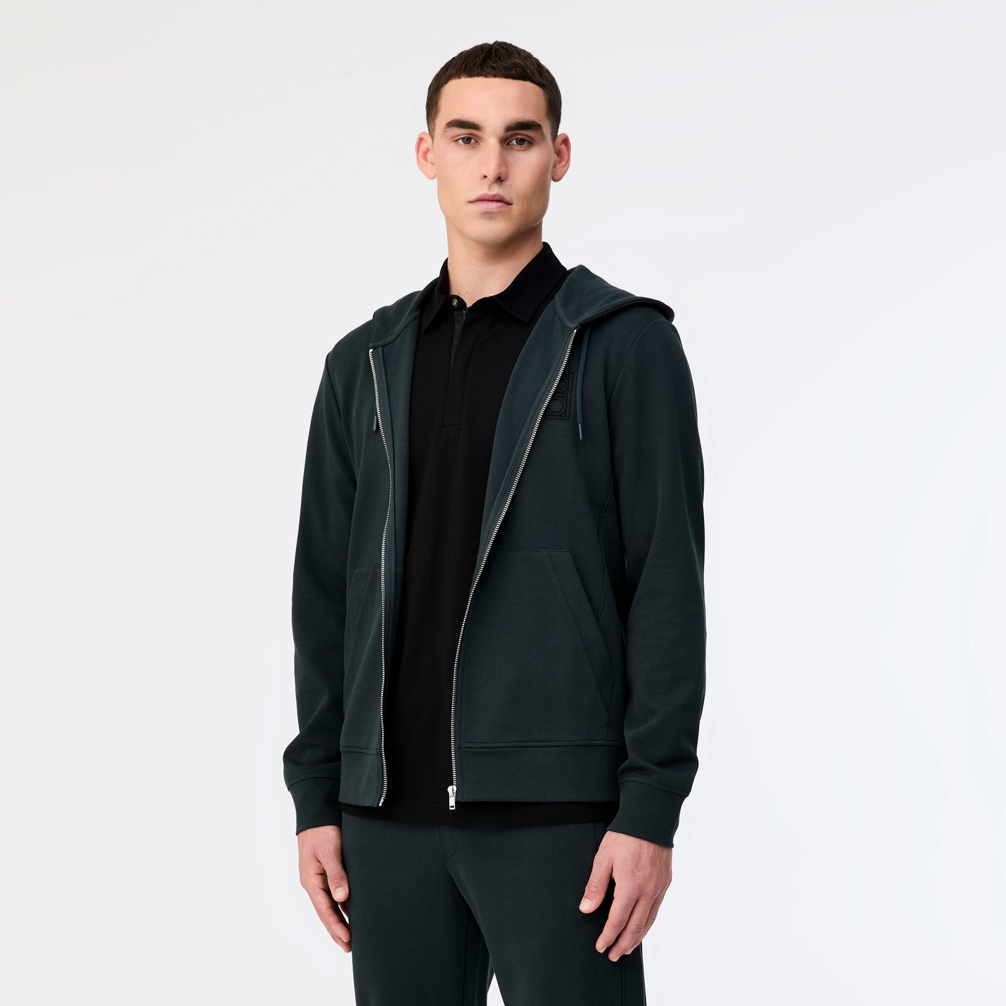 Hooded Zip Through Sweatshirt Dark Green