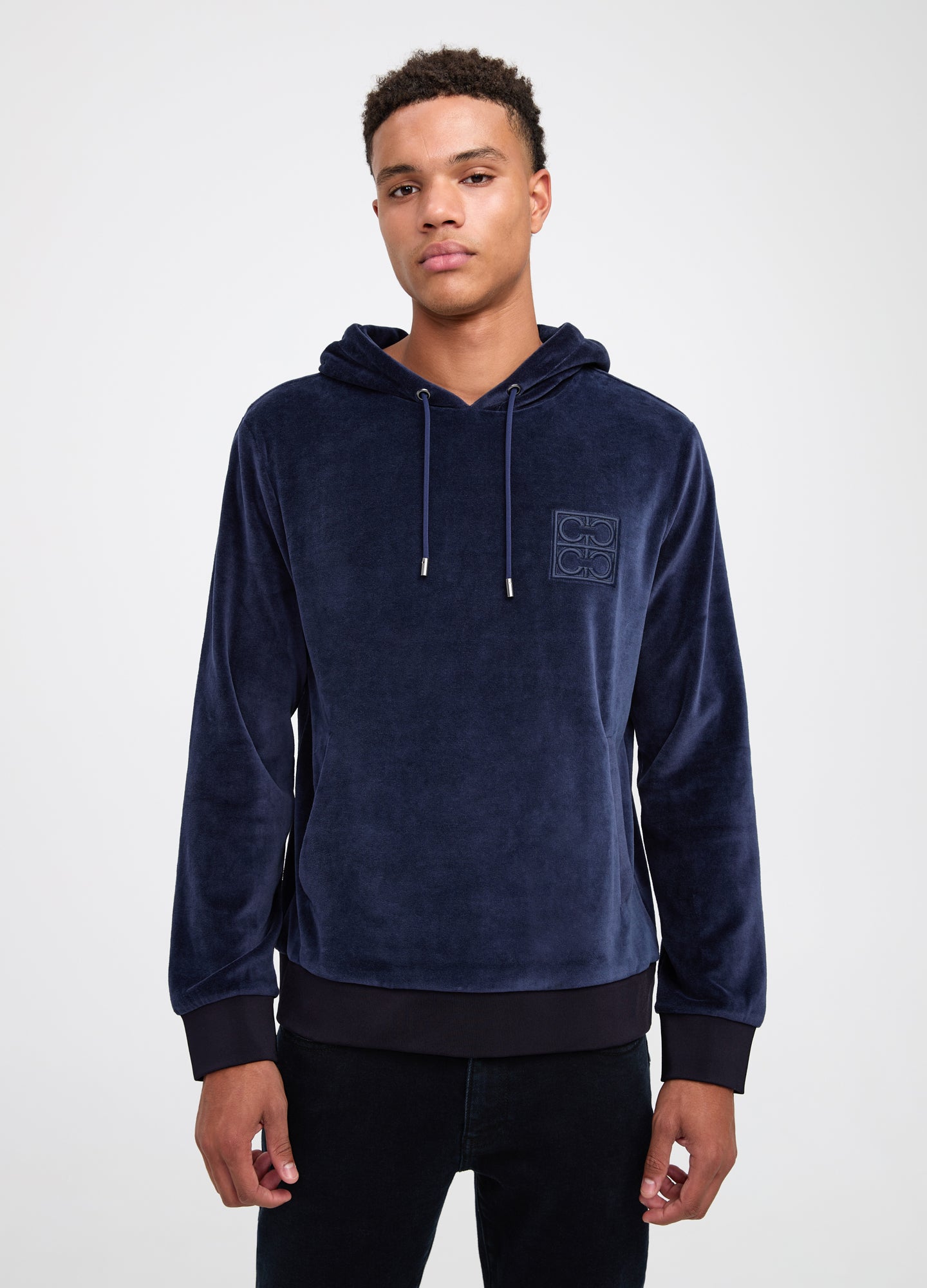 Navy velour hoodie online