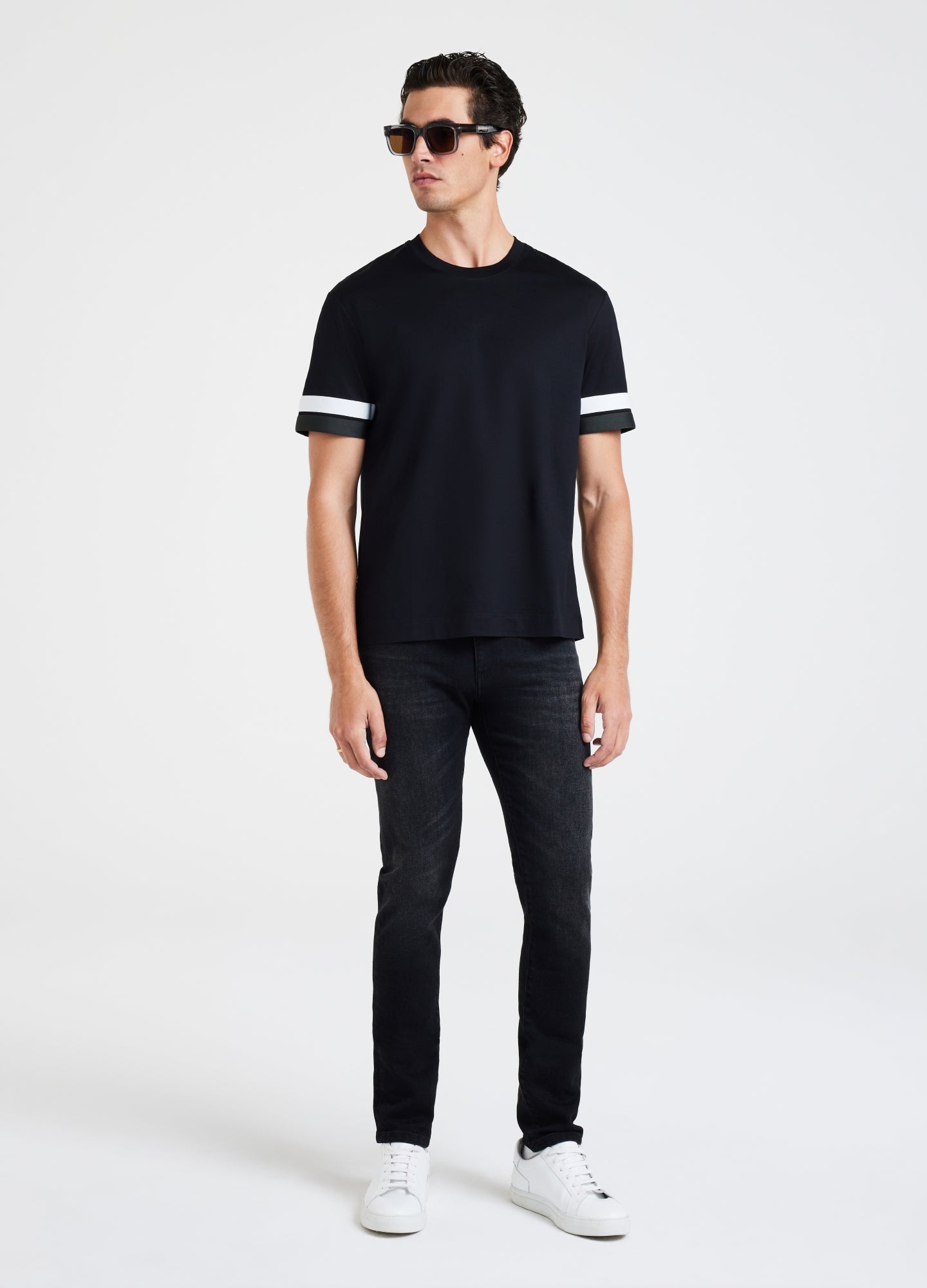 Relaxed Fit Stripe Cuff T-shirt Black