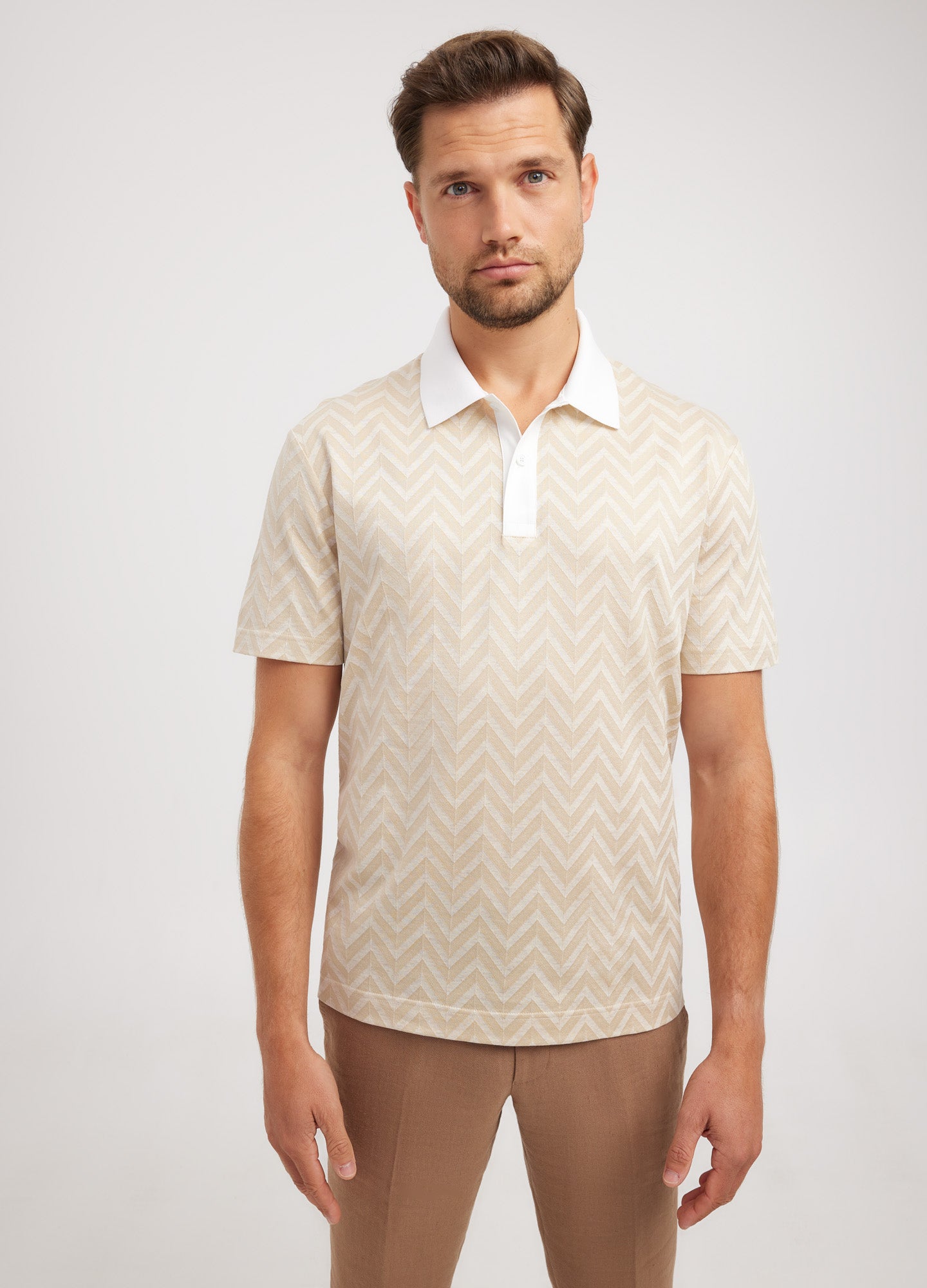 Relaxed Fit Chevron Polo Natural