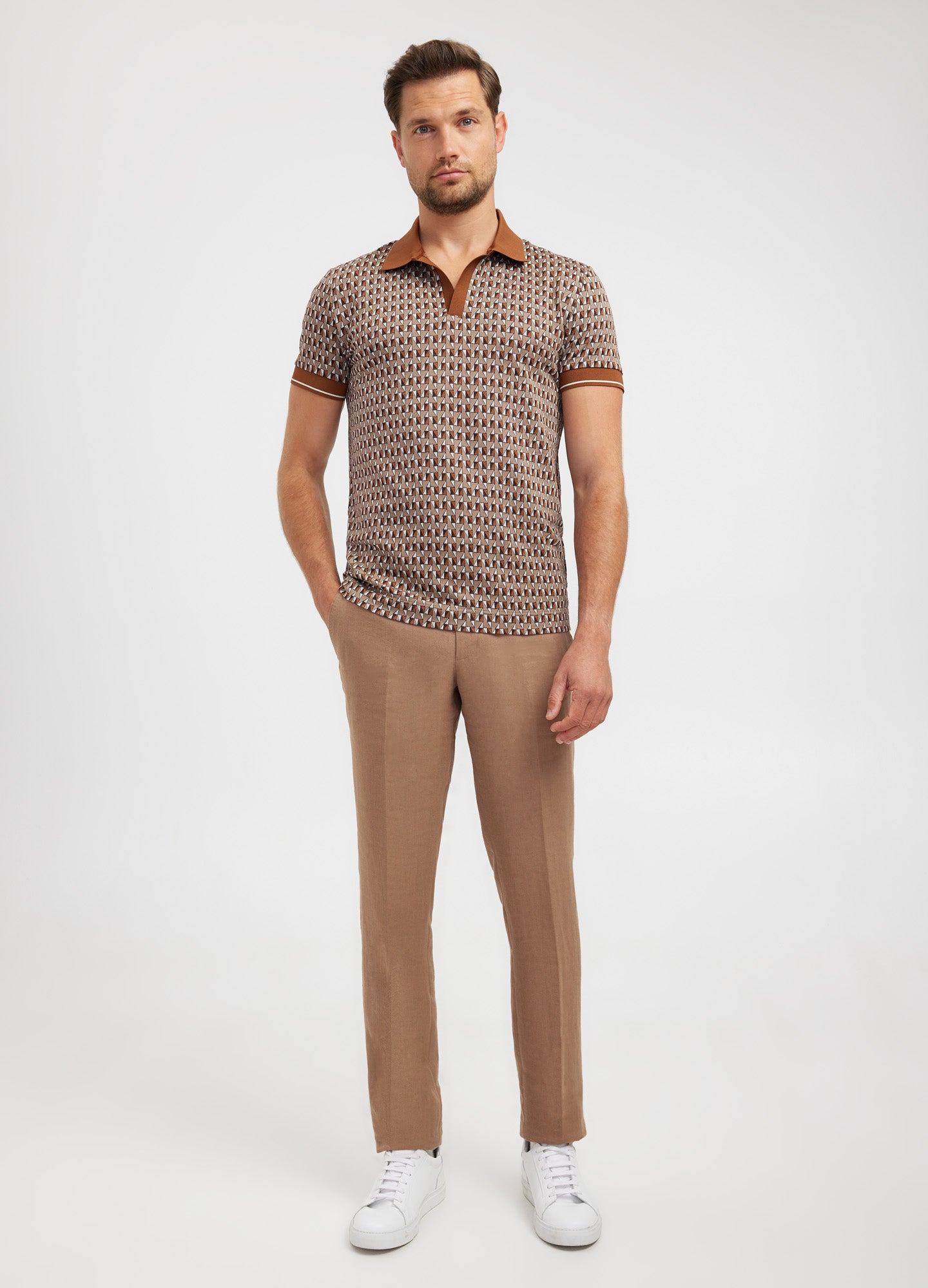 Retro Geo Jacquard Polo Toffee