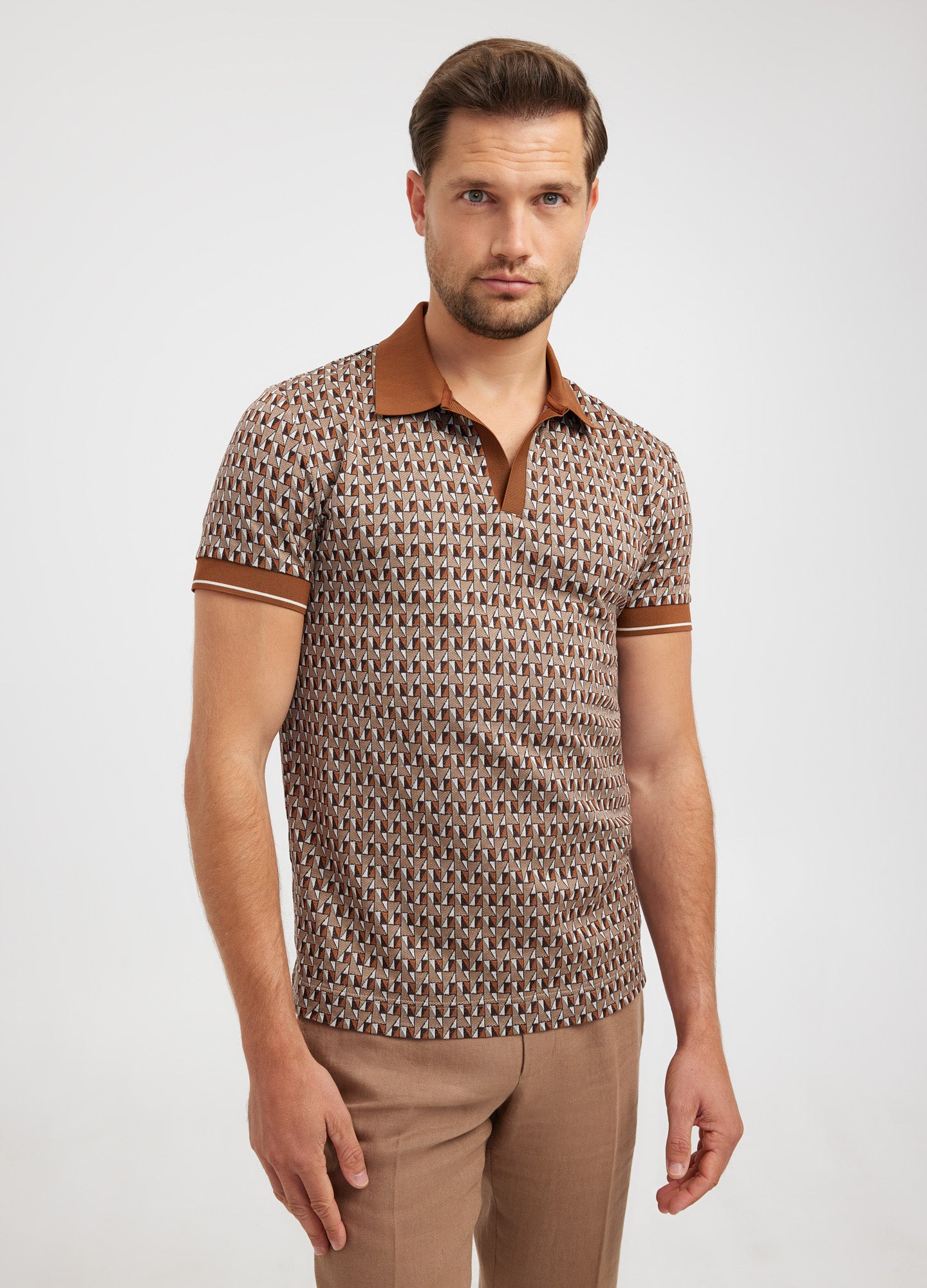 Retro Geo Jacquard Polo Toffee