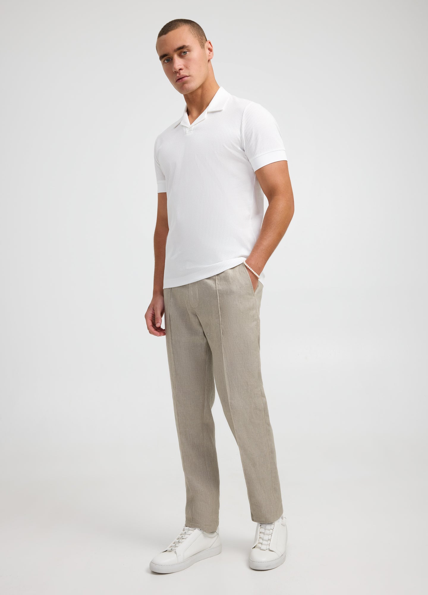 Textured Stripe Polo Ivory