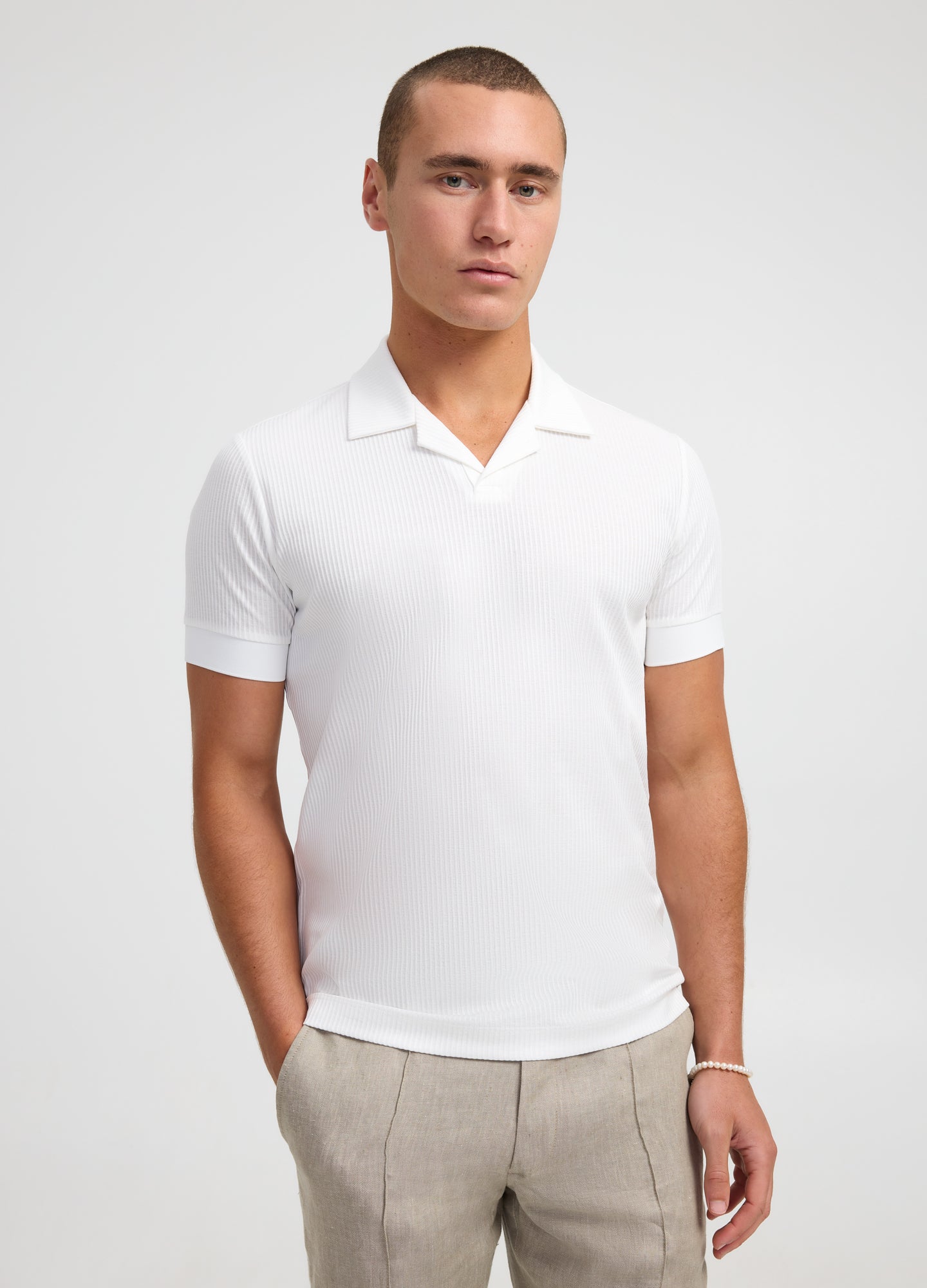 Textured Stripe Polo Ivory