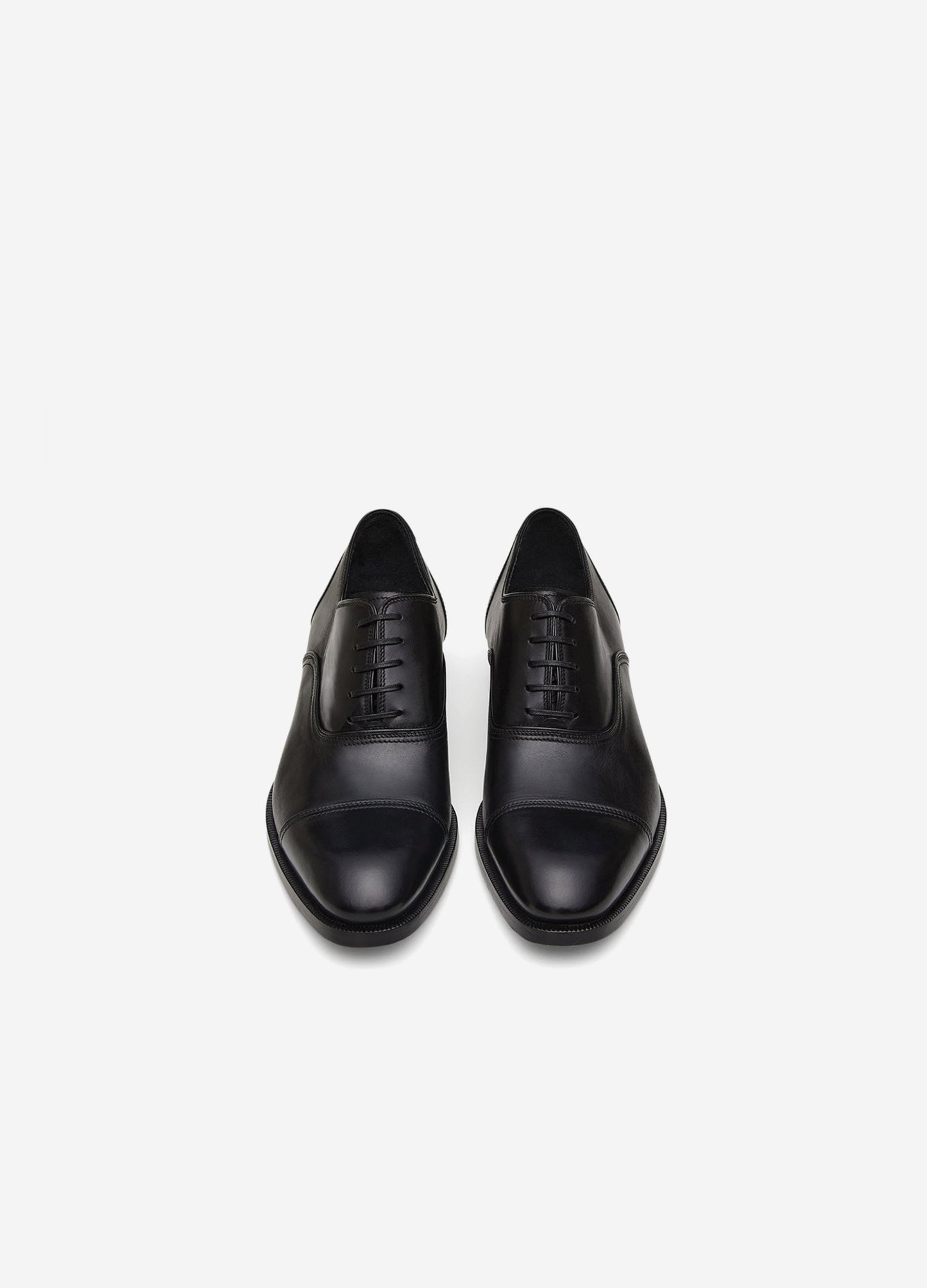 Handmade Stacked Heel Lace Up Shoes Black